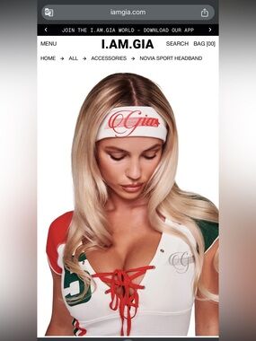I.AM.GIA White Headband with Red Logo